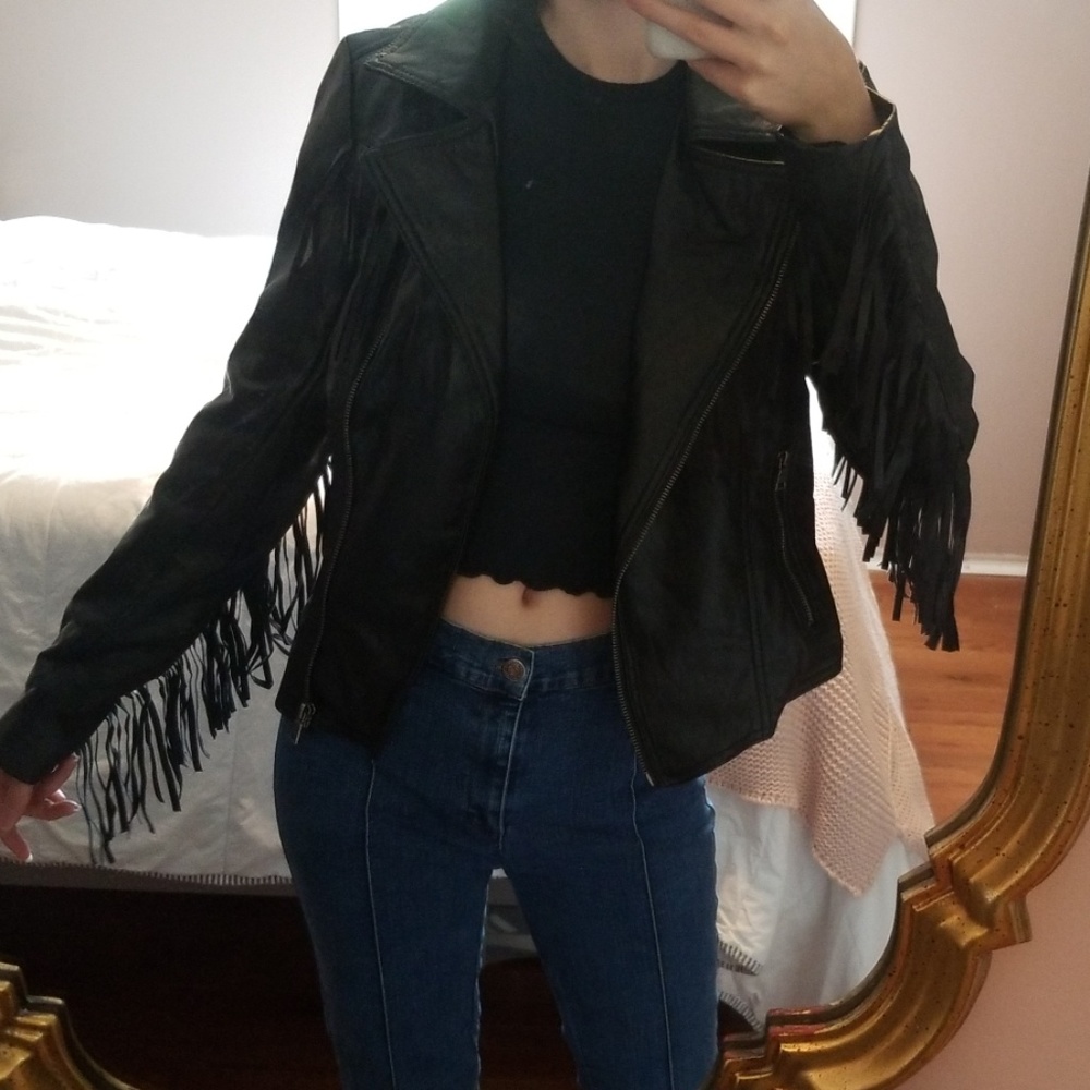 Fringe Vegan Black Leather Jacket